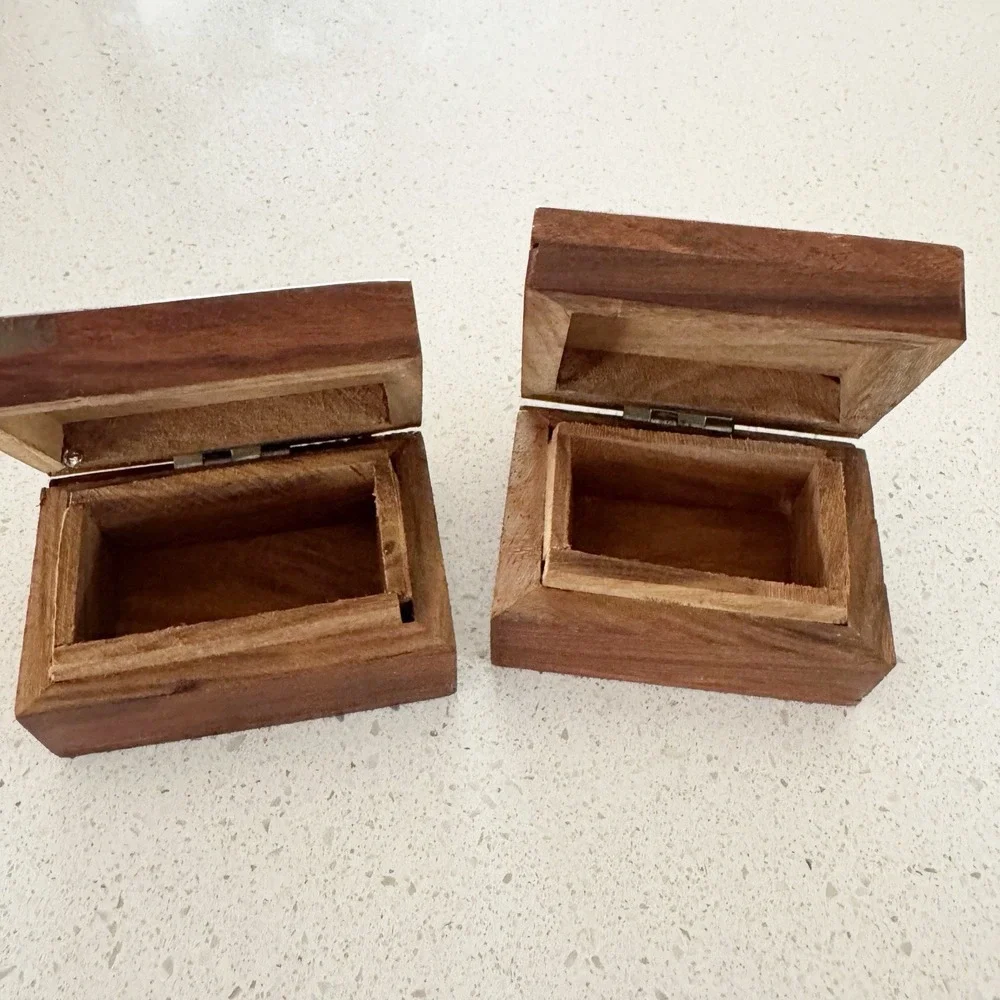 2 Small Celestial Wood Celtic Box Brass Metal Inlay Trinket Gift Box Wicca Witch